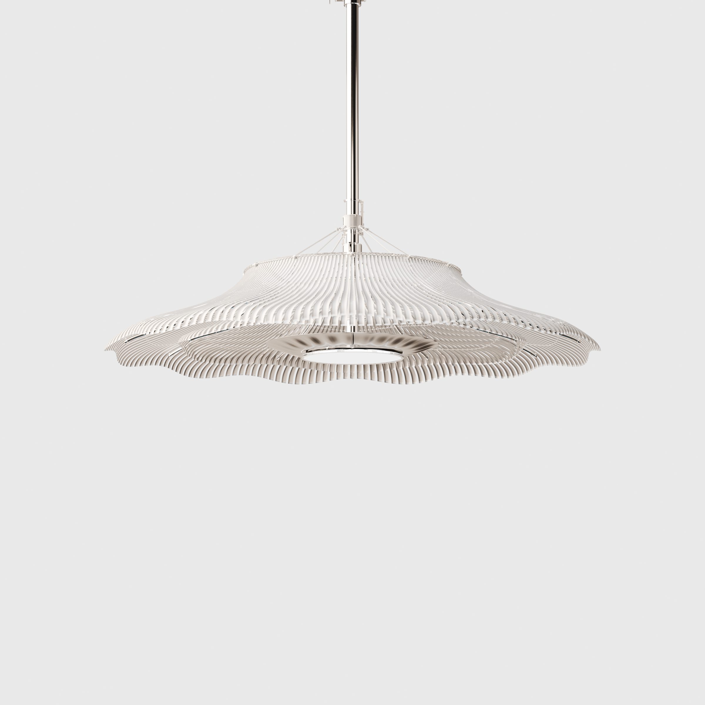 Lumen pendant lamp, reeds open, on a pale grey background